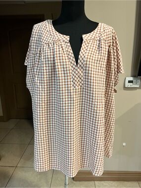 ANDREE BY UNIT Rust and White Gingham Blouse